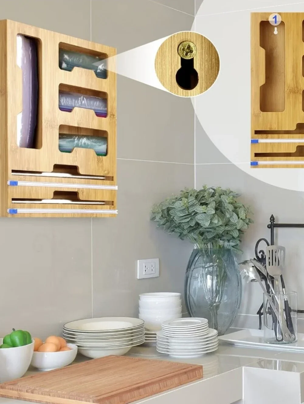 NWOT, Bamboo Wall Mounted Home Organizer - Natural Bamboo